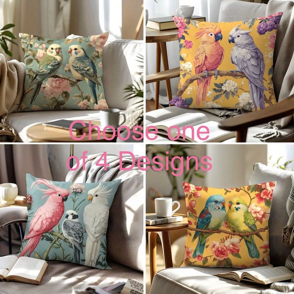 Choose One of 4 Parakeet Parrot Design Decorative Throw Pillow Covers